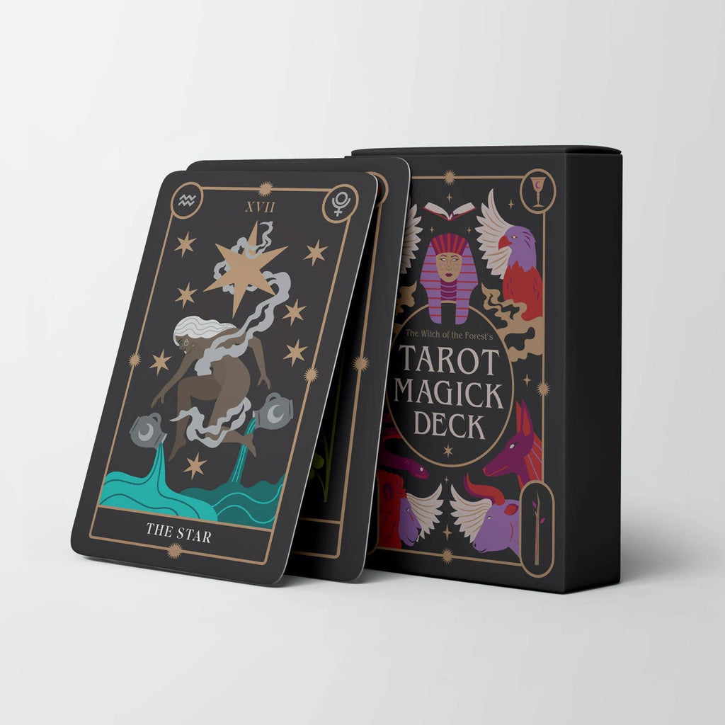 Tarot Magick Deck packaging with tarot card design on a white background