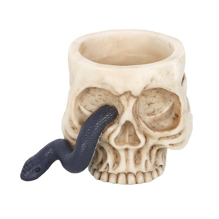 Gothic Skull Tealight Holder with Snake