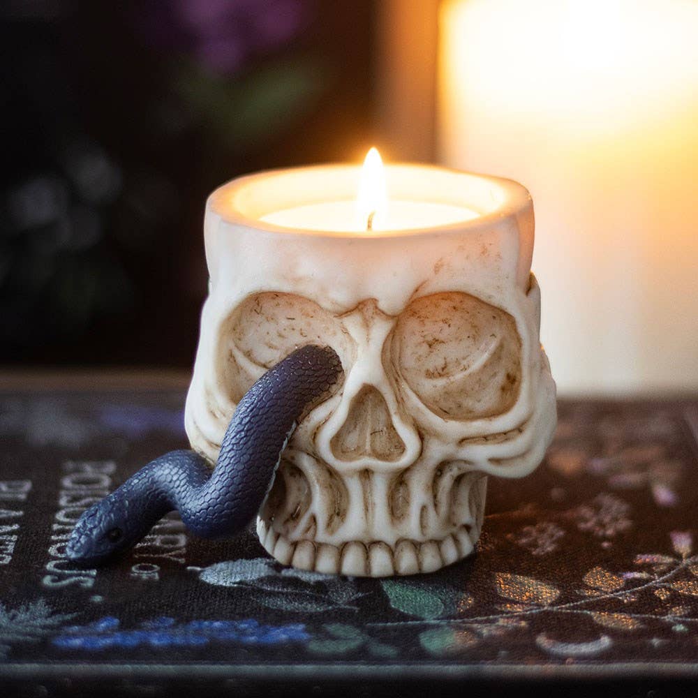 Gothic Skull Tealight Holder with Snake