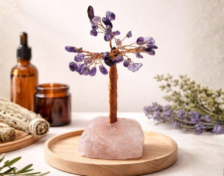 Amethyst on Rose Quartz Gem Tree