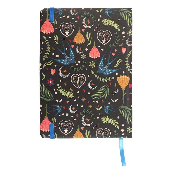 Midnight Bloom Folk Floral Print A5 Notebook