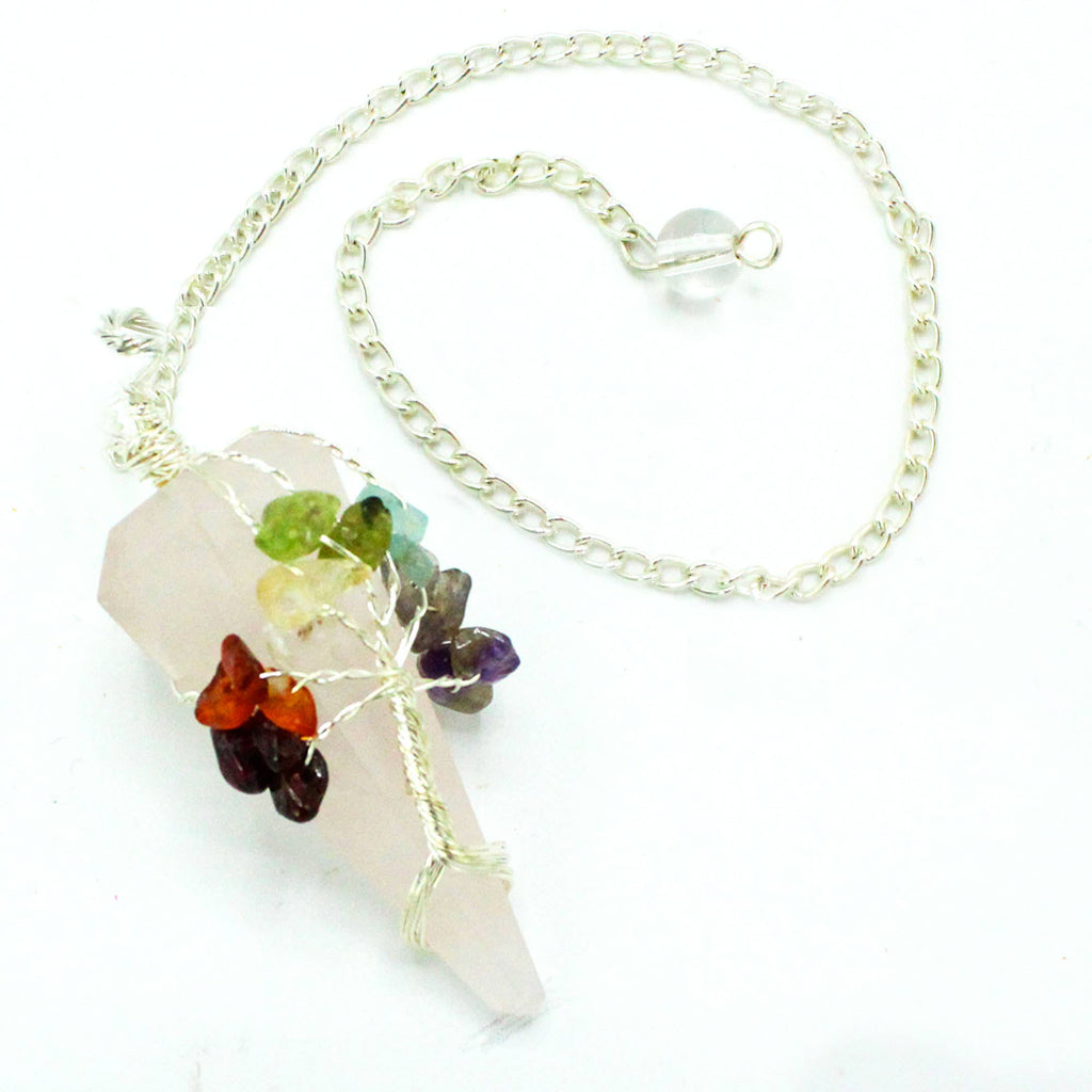 Seven Chakra Magic Pendulum - Rose Quartz