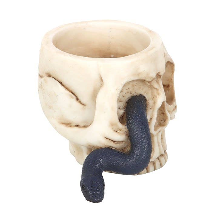 Gothic Skull Tealight Holder with Snake