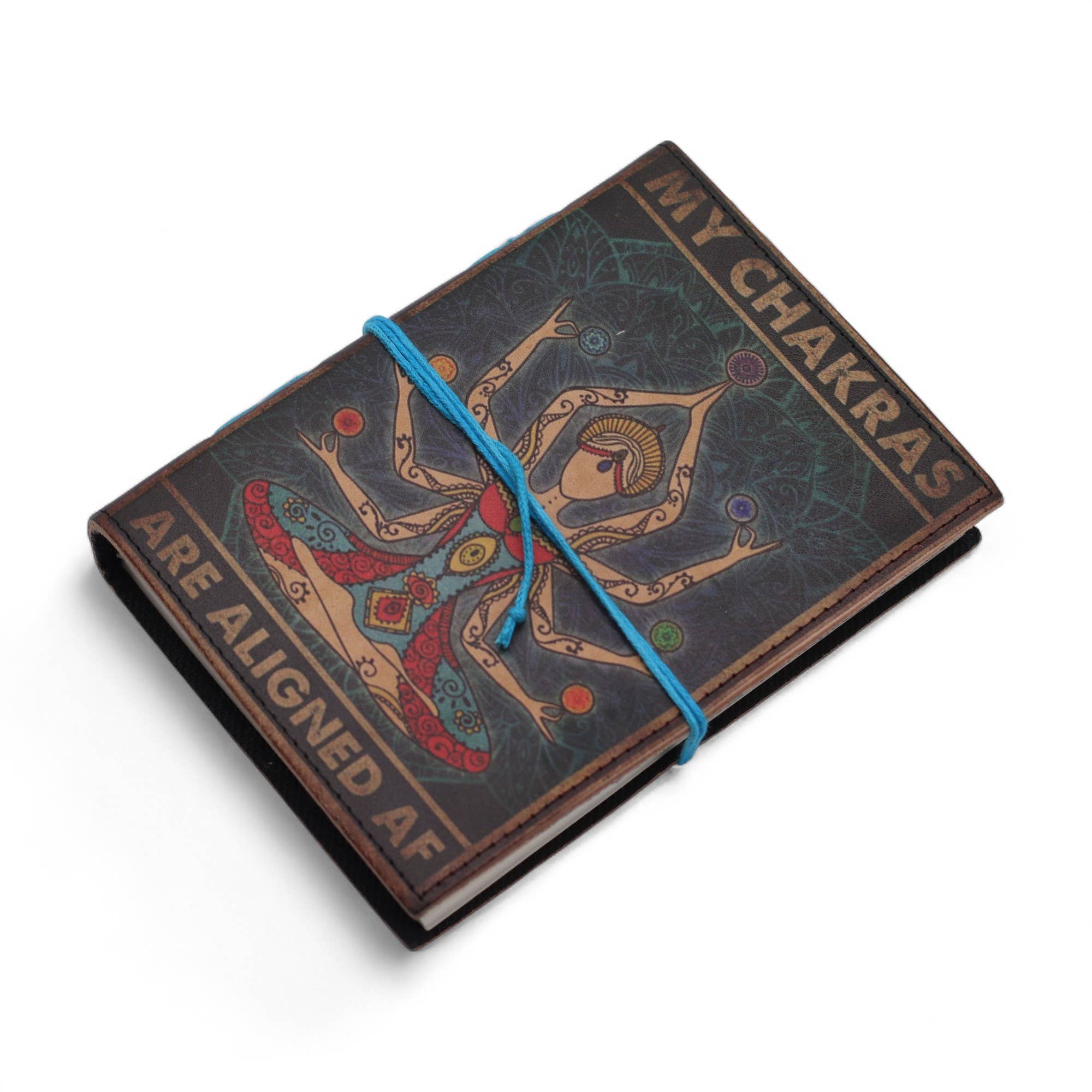 Decorative notebook with artistic design and text on a white background