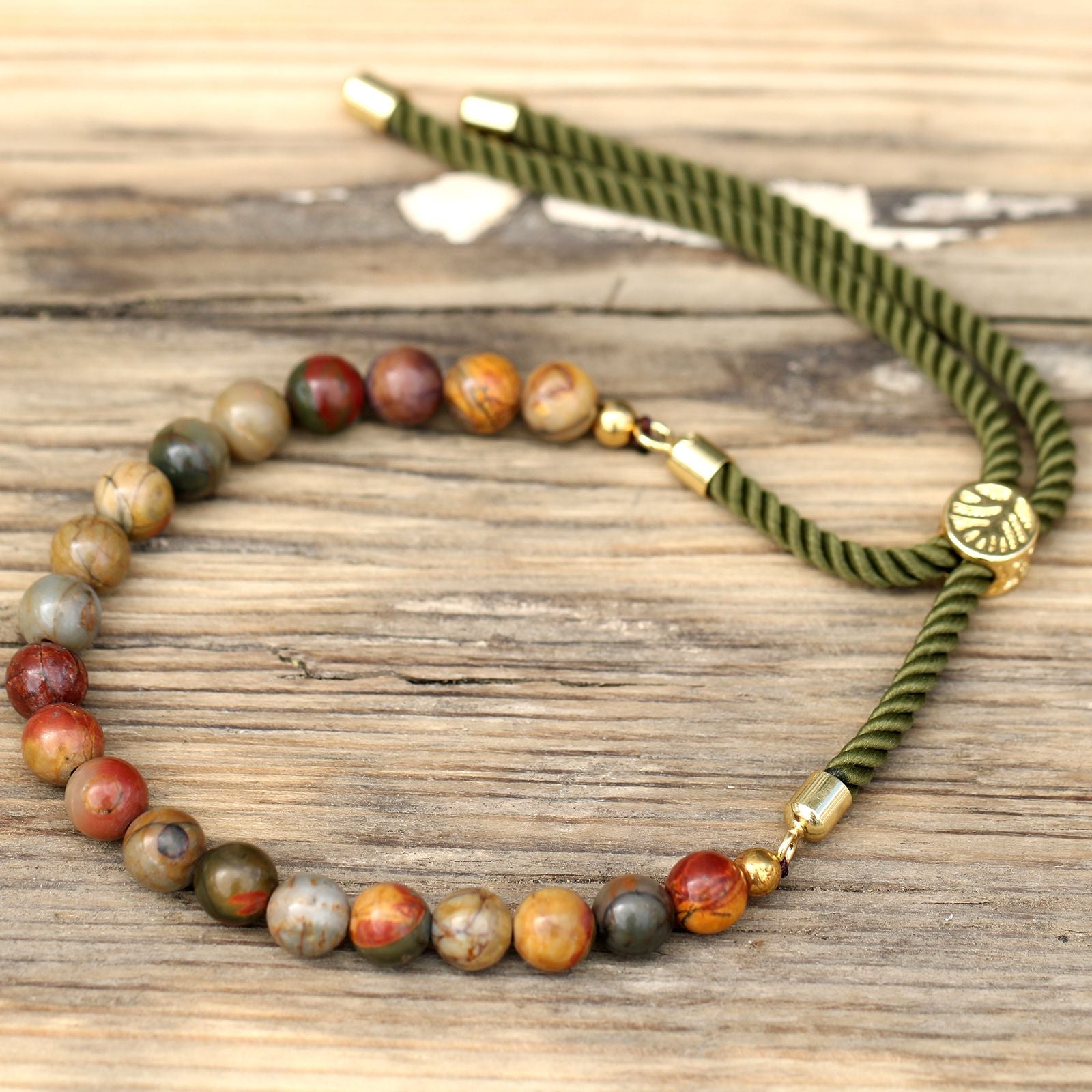 Picasso Jasper 18K Gold Plated Gemstone Moss String Bracelet