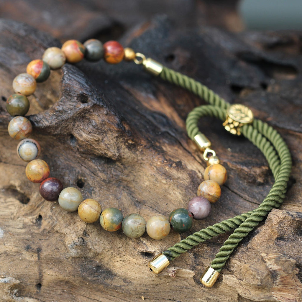 Picasso Jasper 18K Gold Plated Gemstone Moss String Bracelet