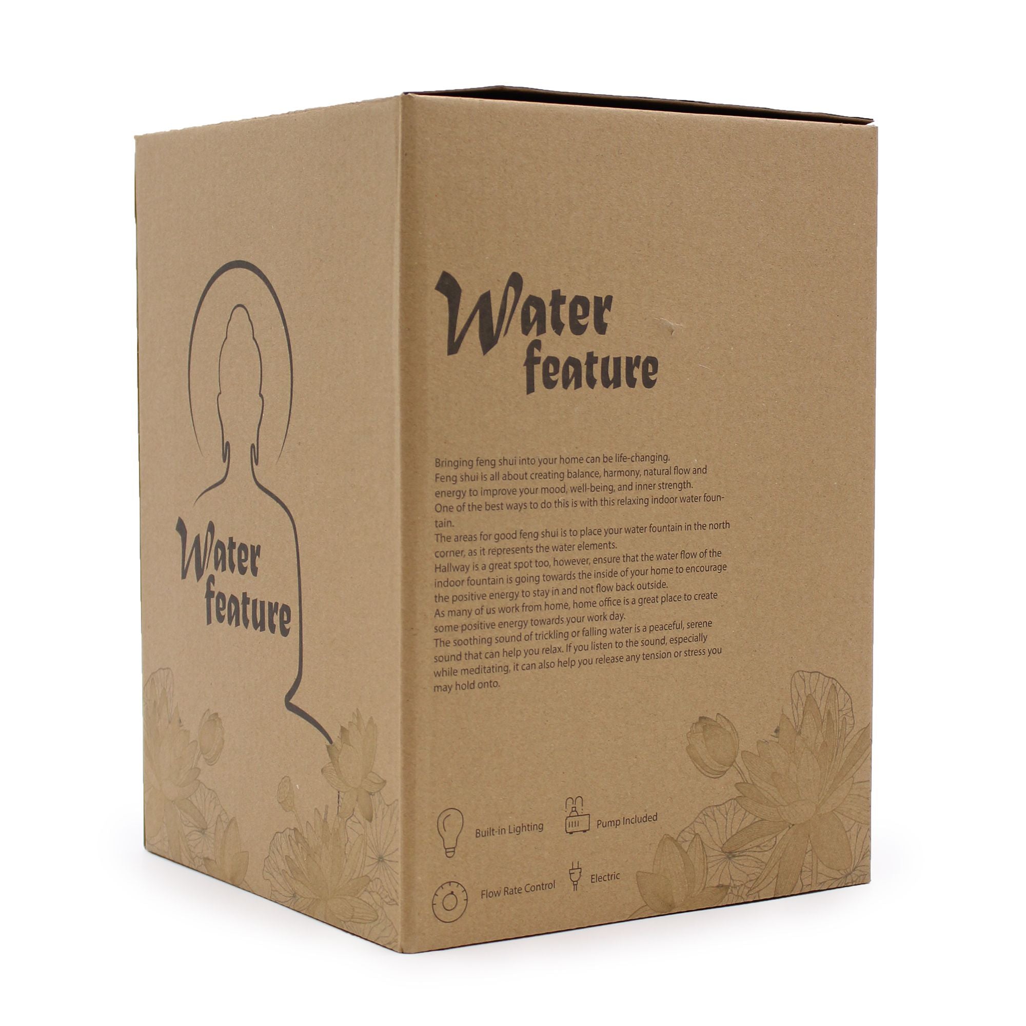 Golden Buddha Tabletop Water Feature | Vitarka Mudra | Indoor Zen Fountain | 30cm