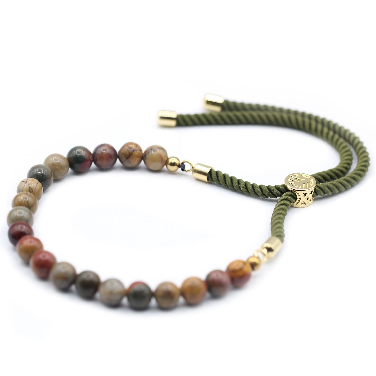 Picasso Jasper 18K Gold Plated Gemstone Moss String Bracelet