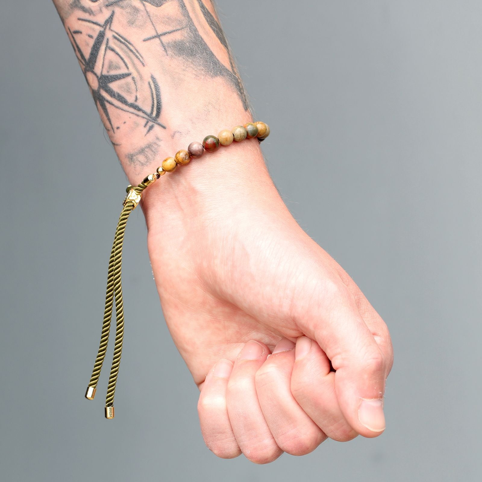 Tiger Eye Gold Plated Gemstone Black String Bracelet