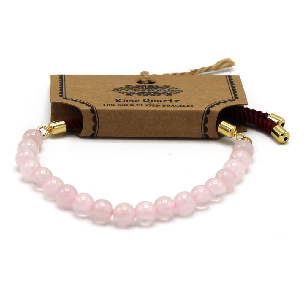 Rose Quartz 18K Gold Plated Gemstone Bordeaux String Bracelet