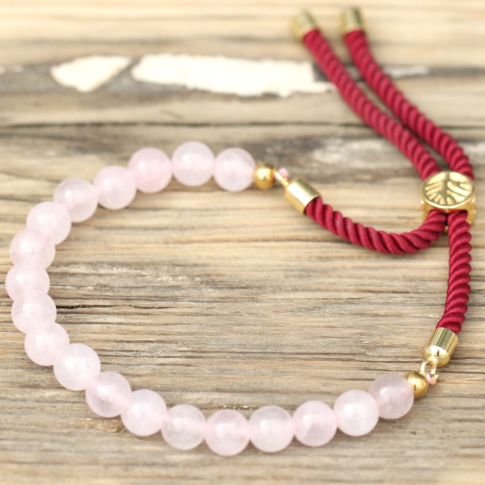Rose Quartz 18K Gold Plated Gemstone Bordeaux String Bracelet