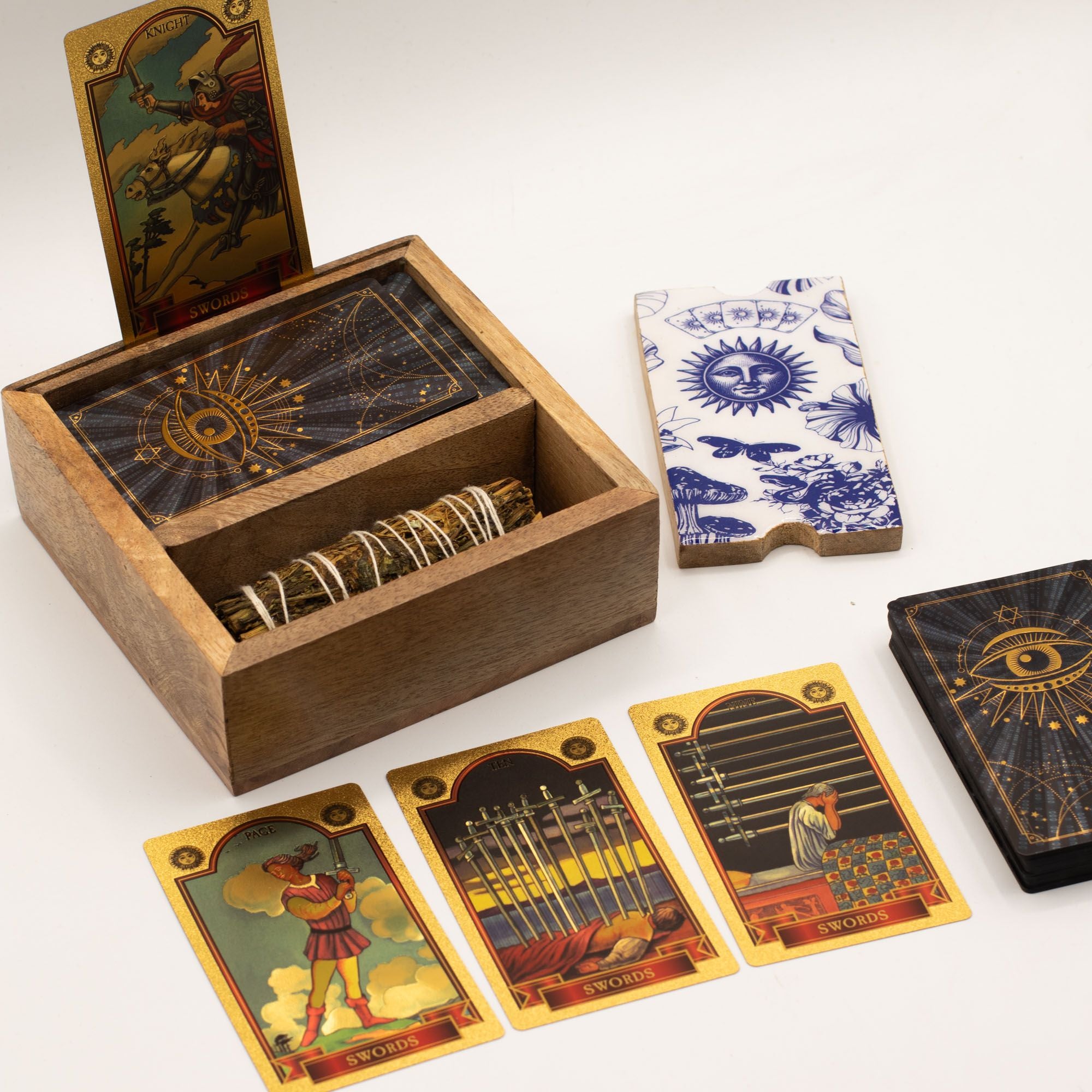 Triple Moon Two Section Tarot Box with Card Holder