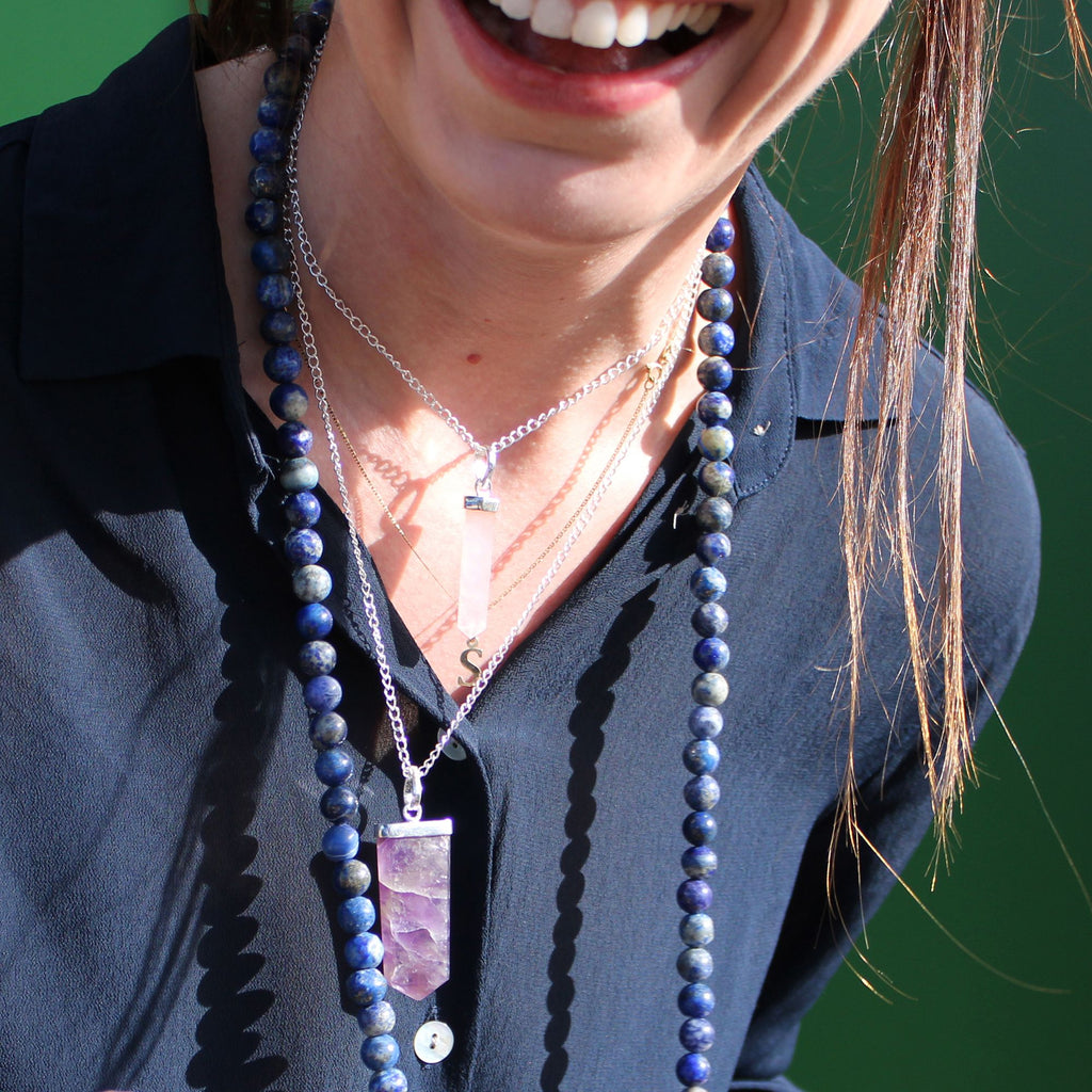 Amethyst Gemstone Flat Pencil Pendant Necklace