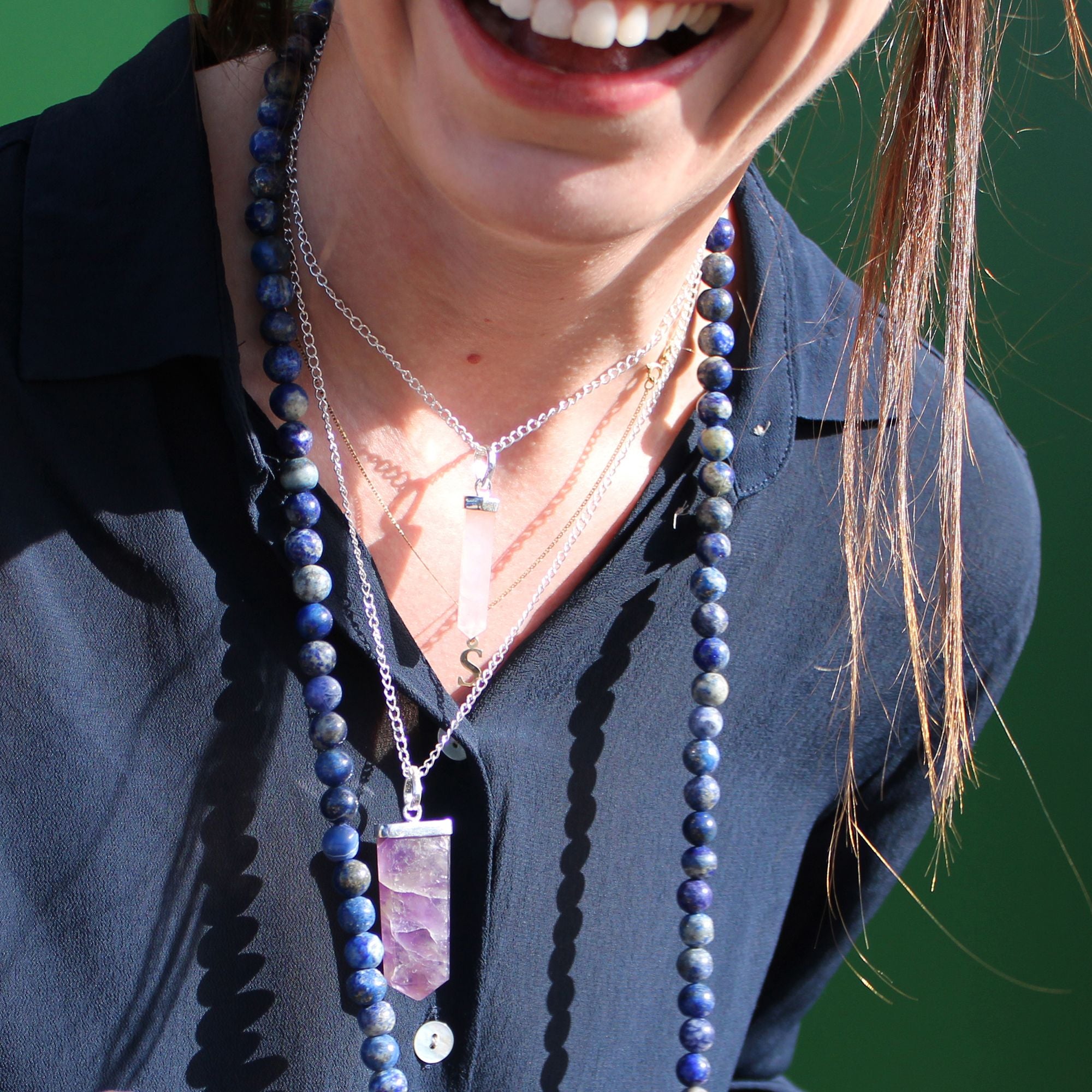 Amethyst Gemstone Flat Pencil Pendant Necklace
