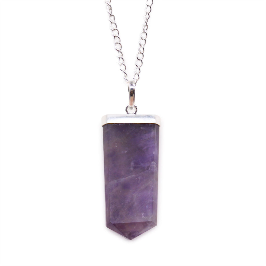 Amethyst Gemstone Flat Pencil Pendant Necklace