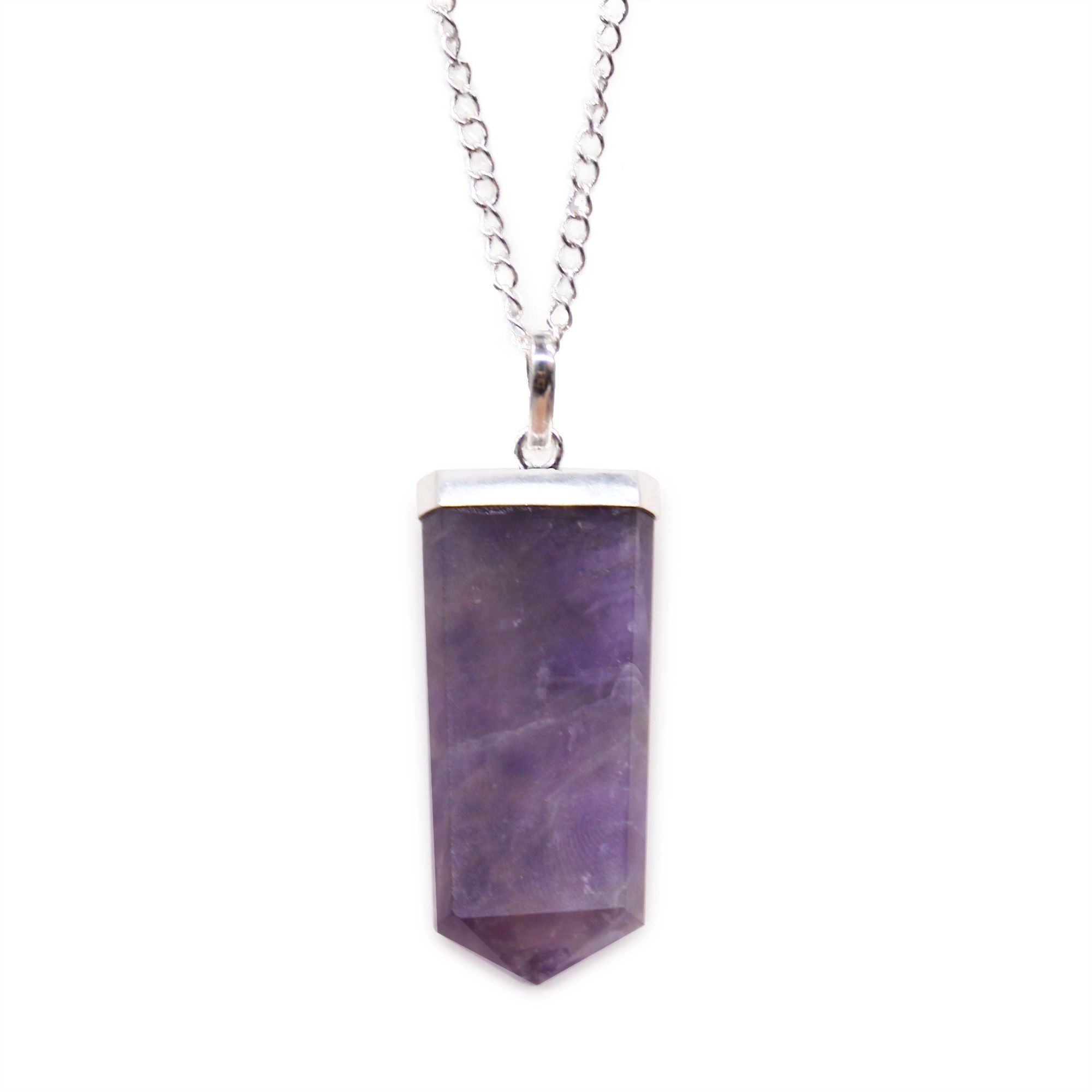 Amethyst Gemstone Flat Pencil Pendant Necklace