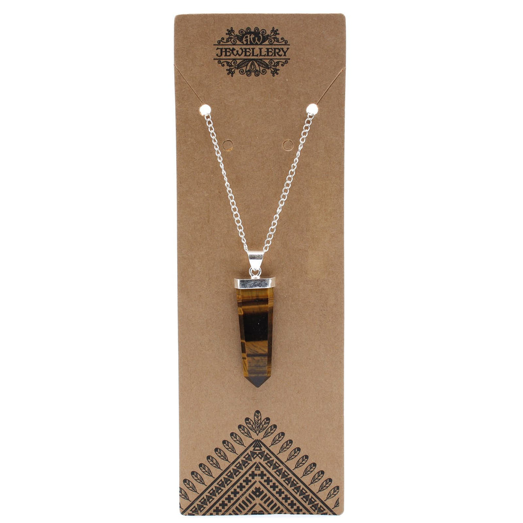 Tiger Eye Gemstone Flat Pencil Pendant Necklace