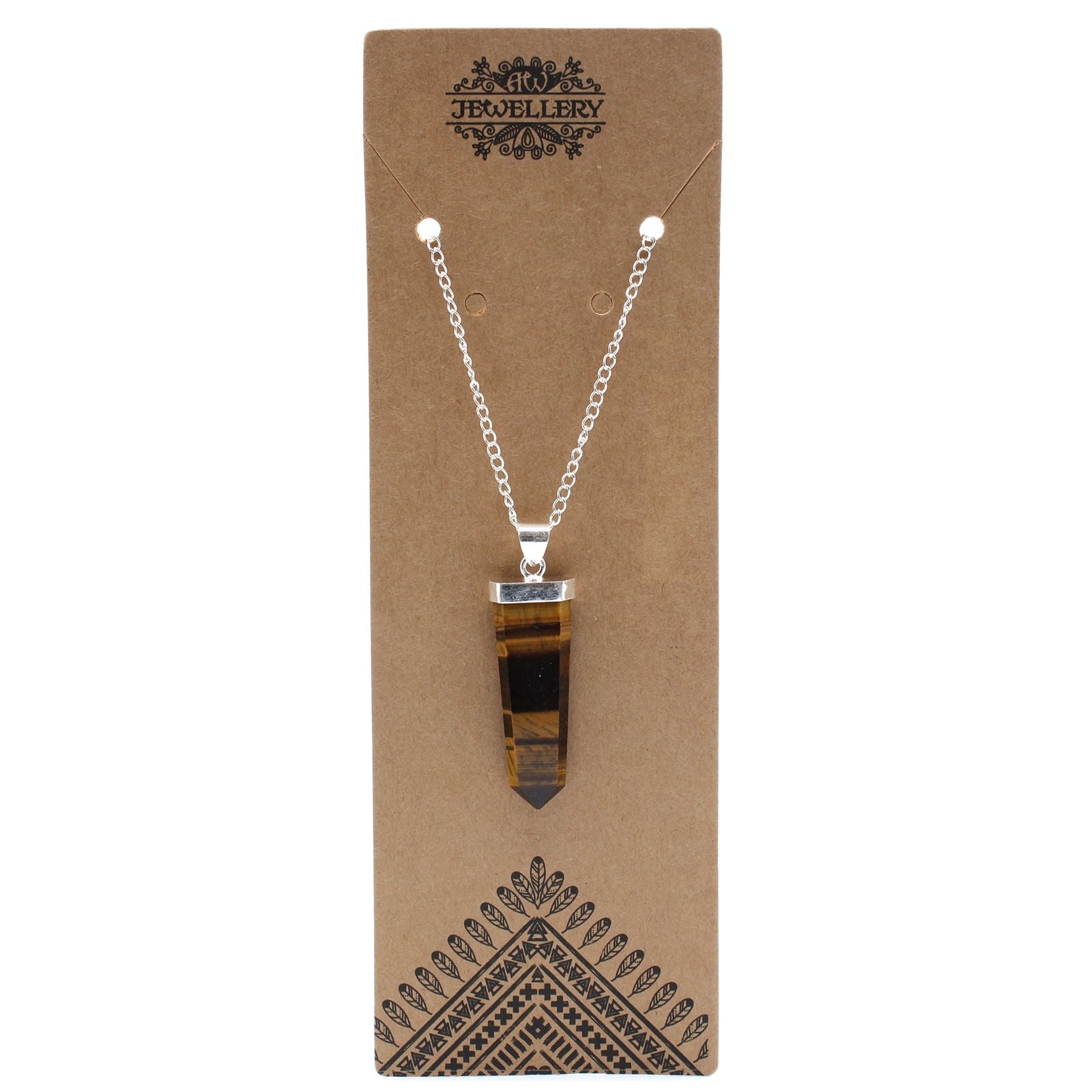 Tiger Eye Gemstone Flat Pencil Pendant Necklace