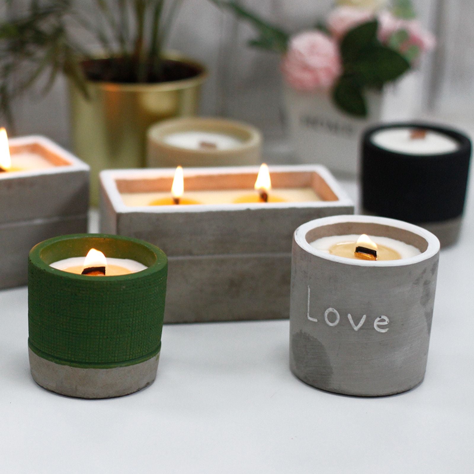 Patchouli & Dark Amber Large Wooden Wick Concrete Candle