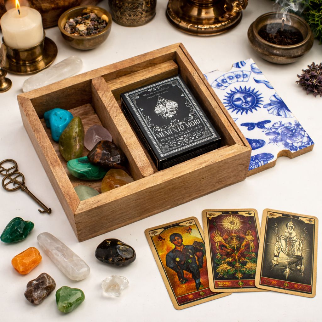 Triple Moon Two Section Tarot Box with Card Holder
