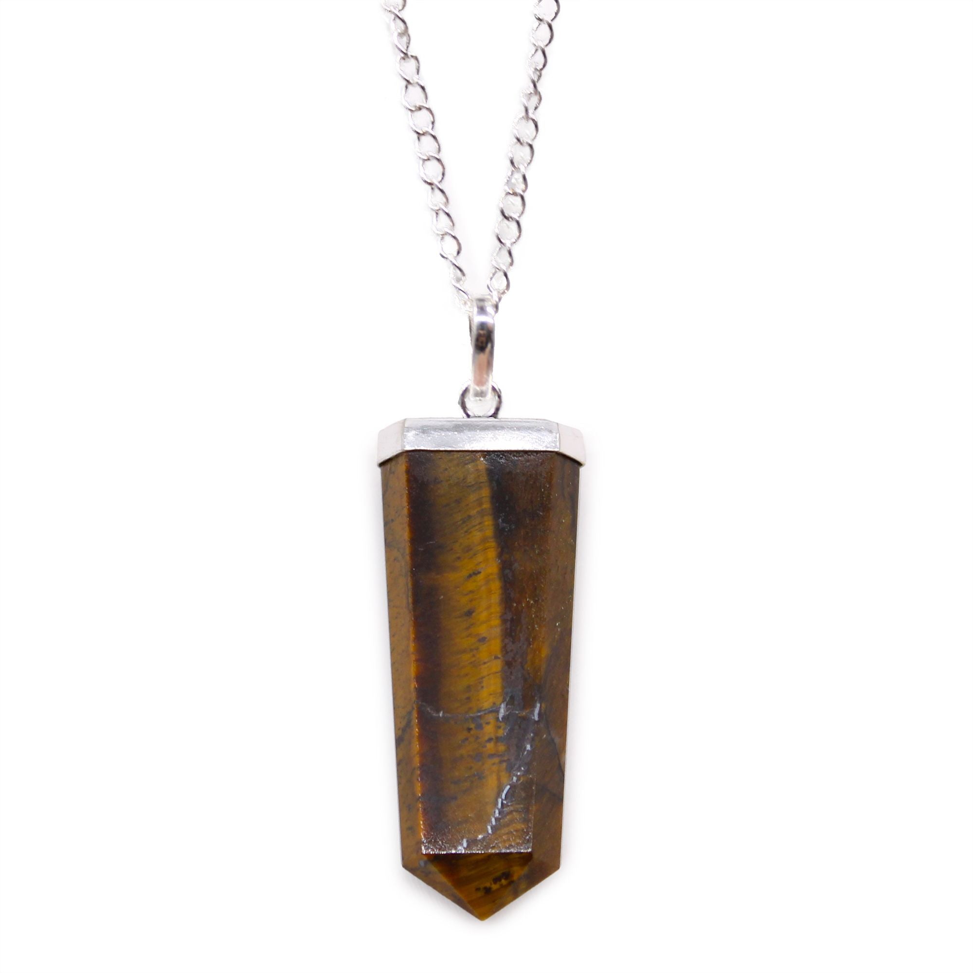 Tiger Eye Gemstone Flat Pencil Pendant Necklace