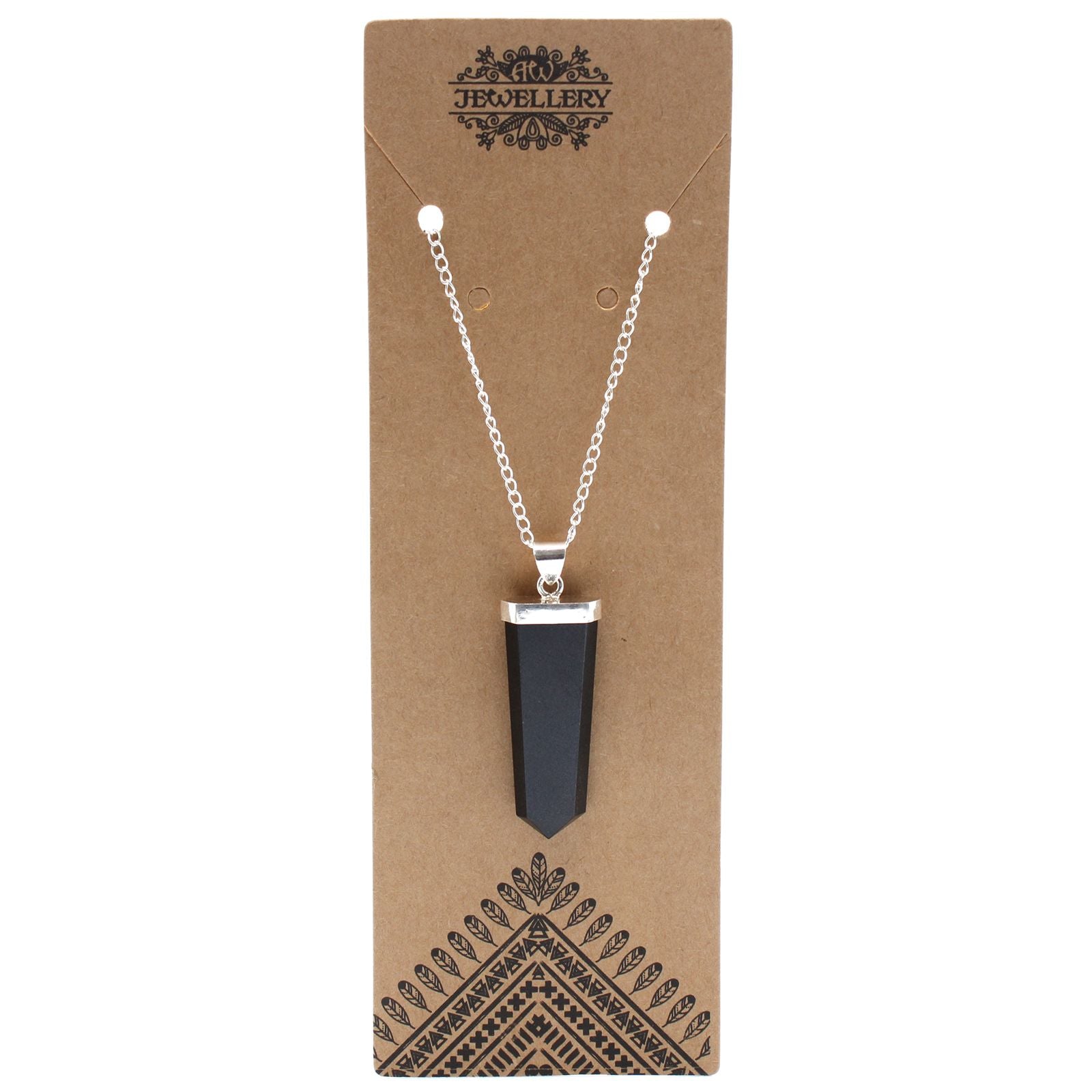 Black Agate Gemstone Flat Pencil Pendant Necklace
