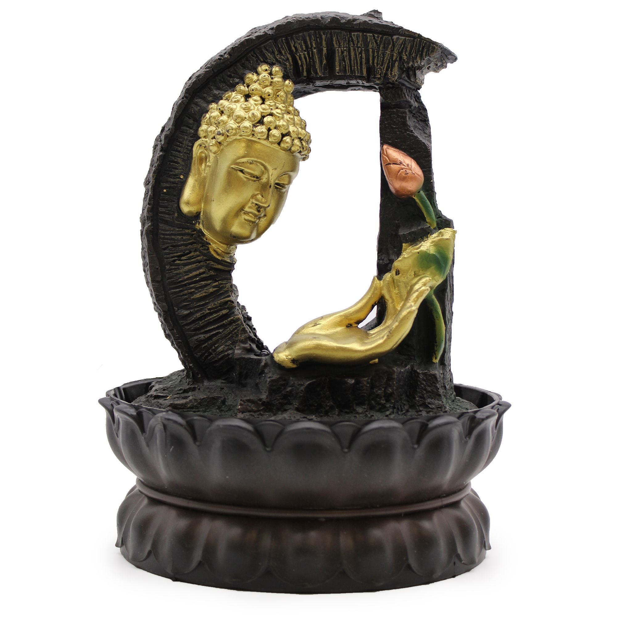 Tabletop Water Feature - Golden Buddha & Lotus