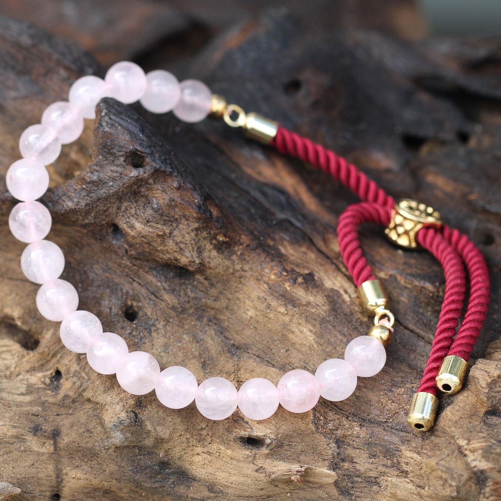Rose Quartz 18K Gold Plated Gemstone Bordeaux String Bracelet