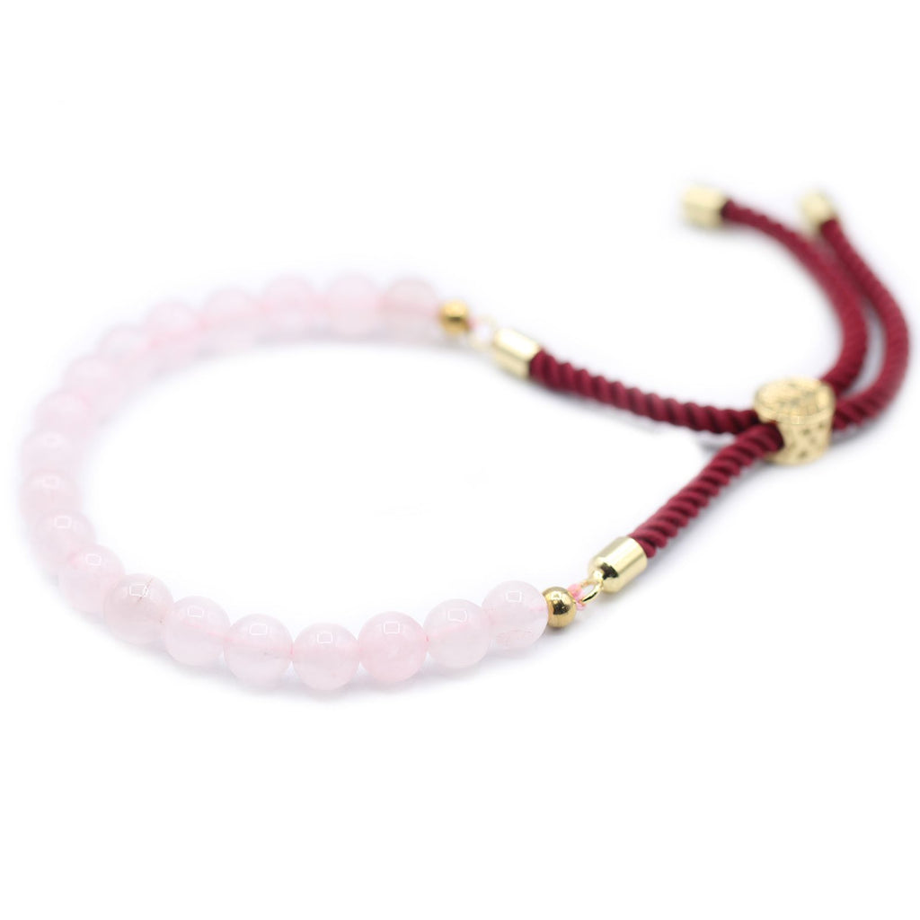 Rose Quartz 18K Gold Plated Gemstone Bordeaux String Bracelet