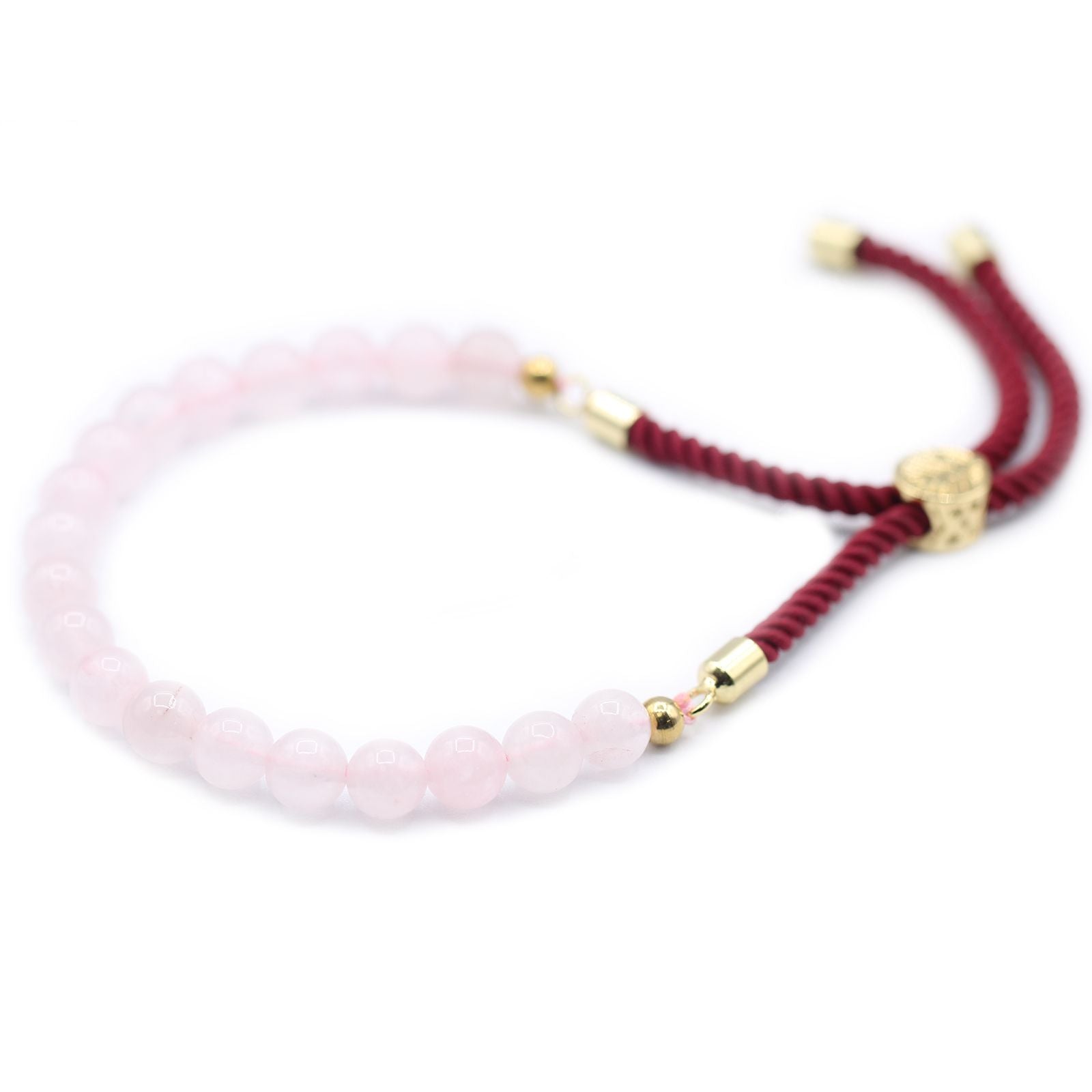 Rose Quartz 18K Gold Plated Gemstone Bordeaux String Bracelet