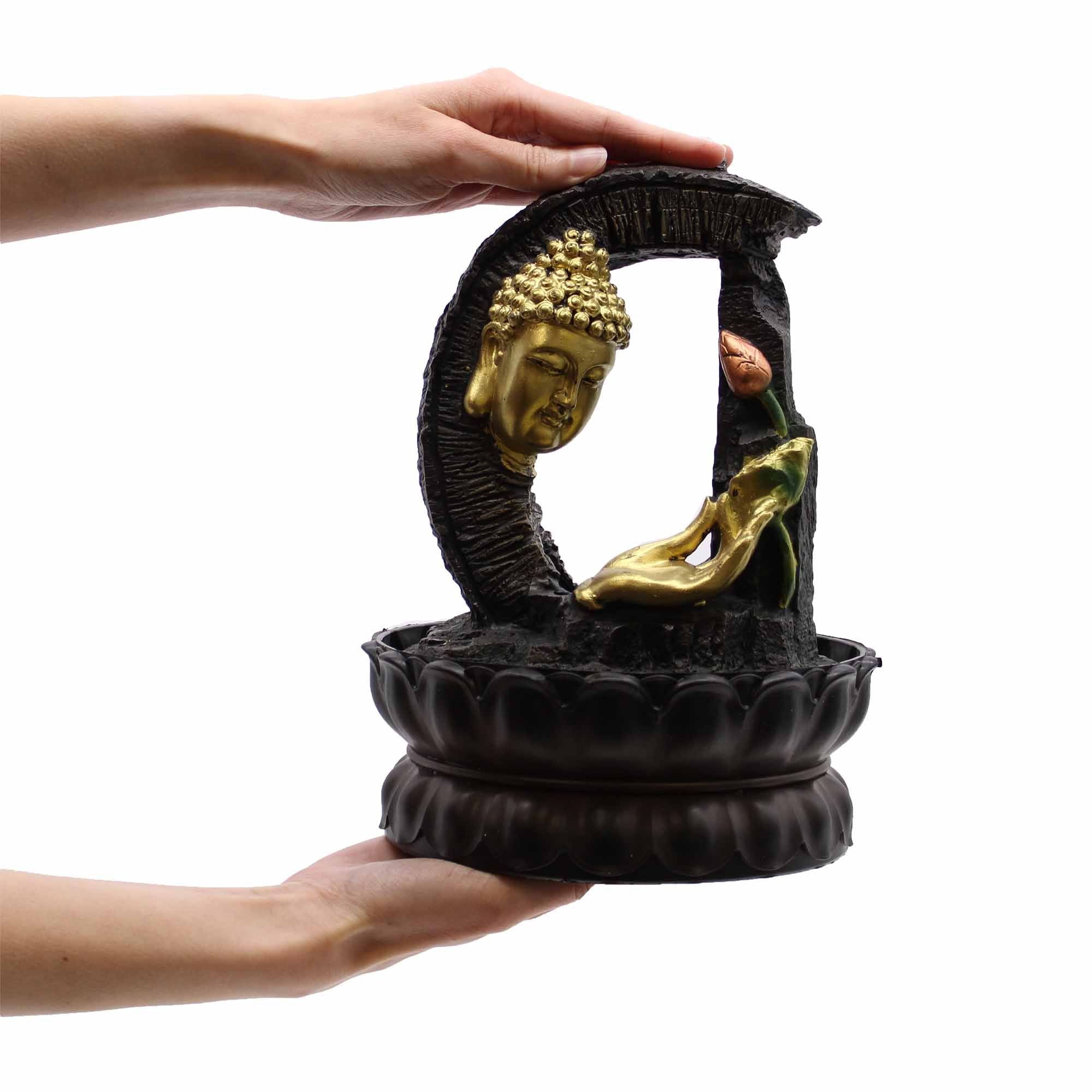Tabletop Water Feature - Golden Buddha & Lotus