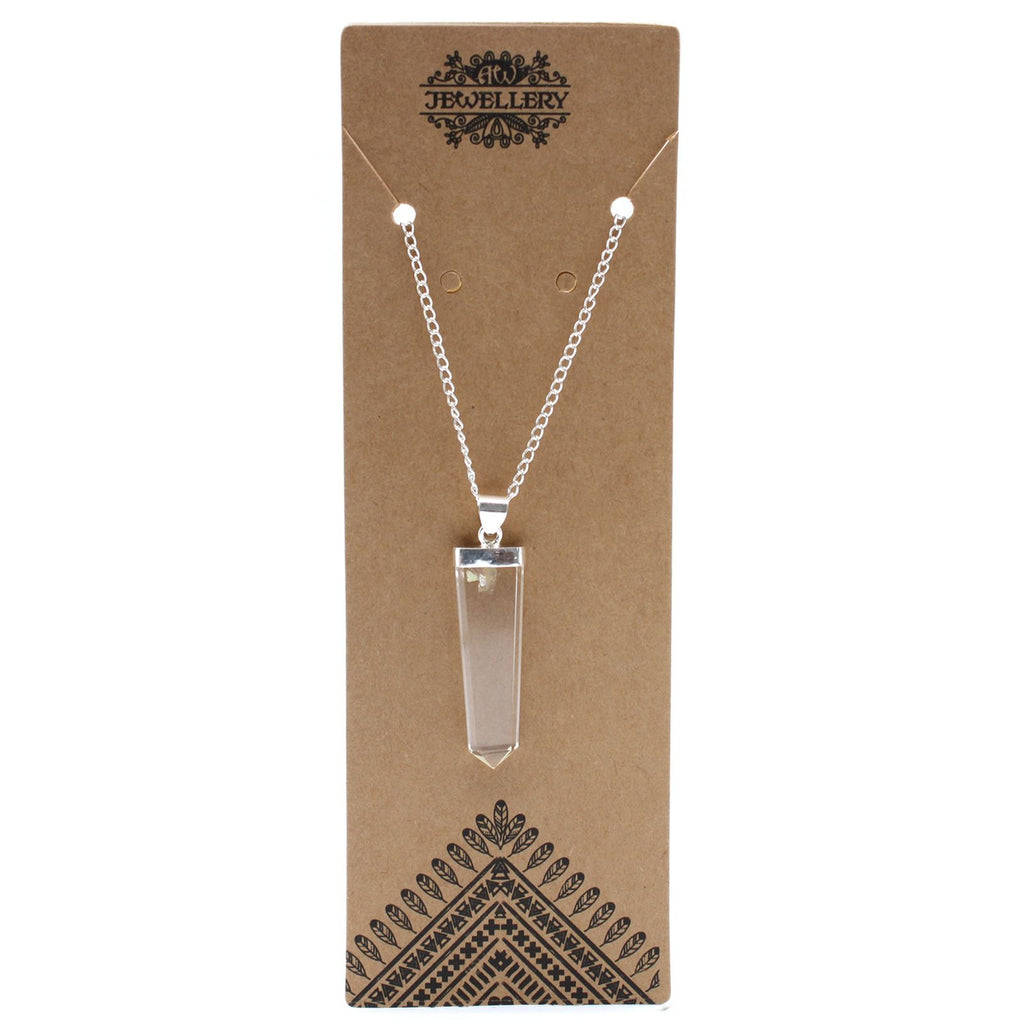 Rock Quartz Gemstone Flat Pencil Pendant Necklace