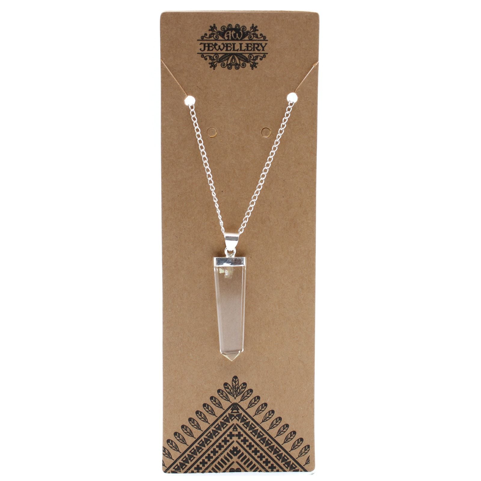 Rock Quartz Gemstone Flat Pencil Pendant Necklace