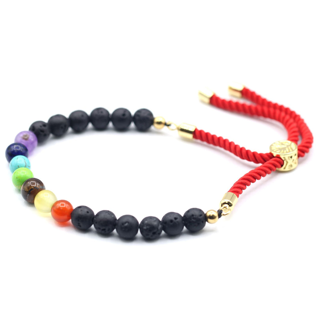 Lava Stone Chakra 18K Gold Plated Gemstone Royal String Bracelet