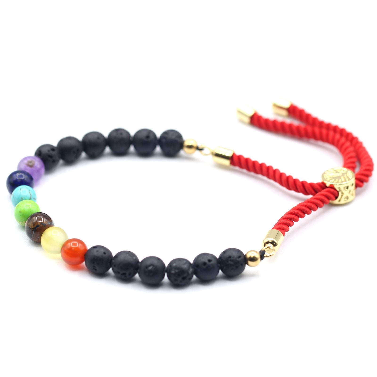 Lava Stone Chakra 18K Gold Plated Gemstone Royal String Bracelet