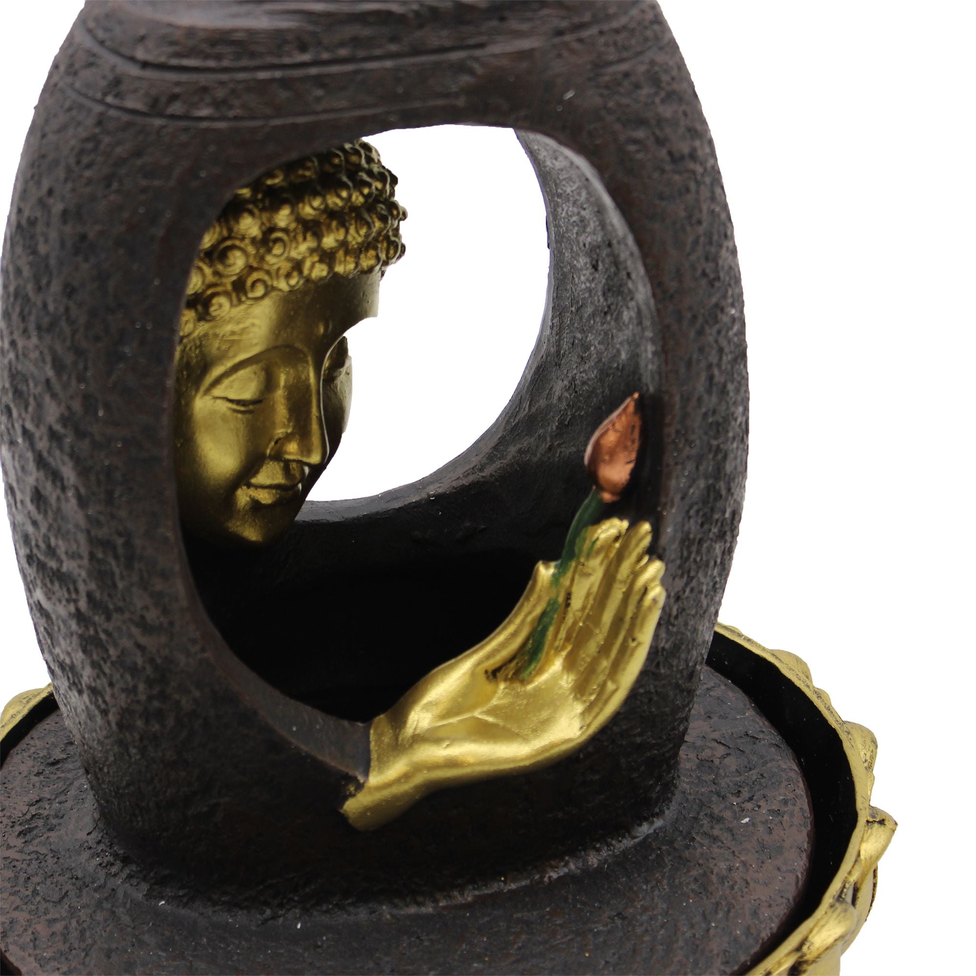 Golden Buddha Tabletop Water Feature | Vitarka Mudra | Indoor Zen Fountain | 30cm