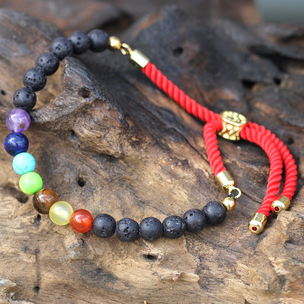 Lava Stone Chakra 18K Gold Plated Gemstone Royal String Bracelet