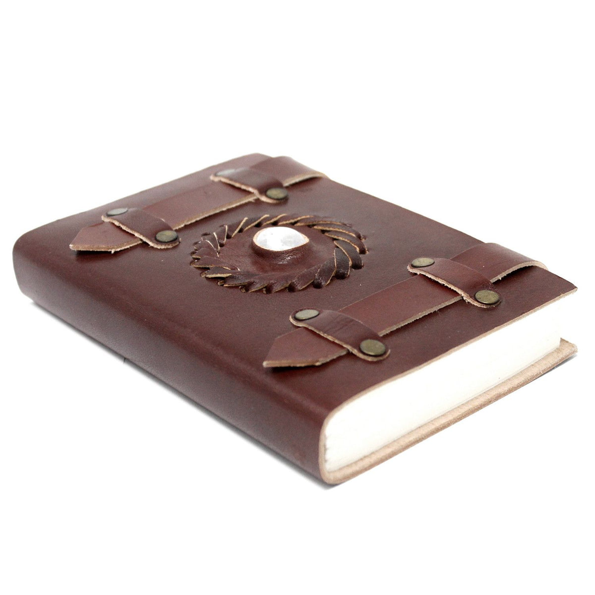 Leather Notebook With Belts - Moonstone