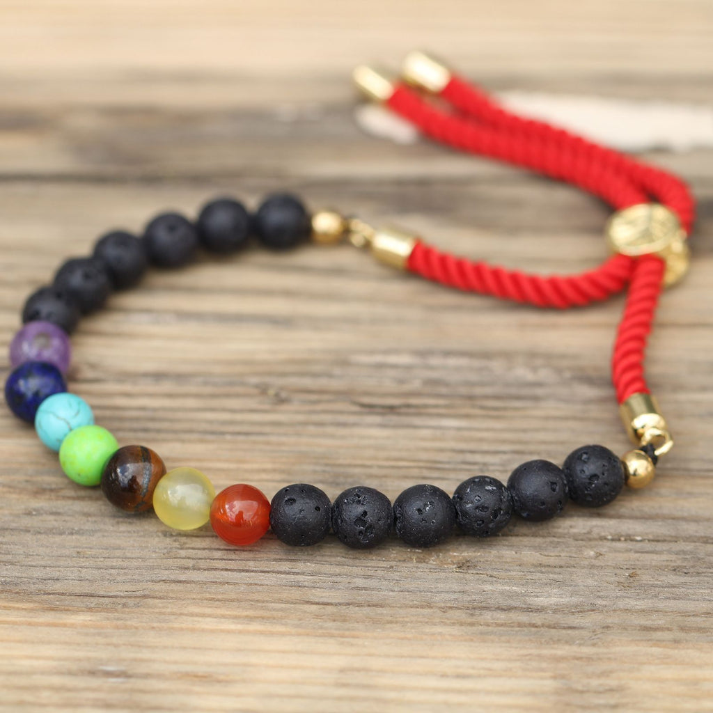 Lava Stone Chakra 18K Gold Plated Gemstone Royal String Bracelet
