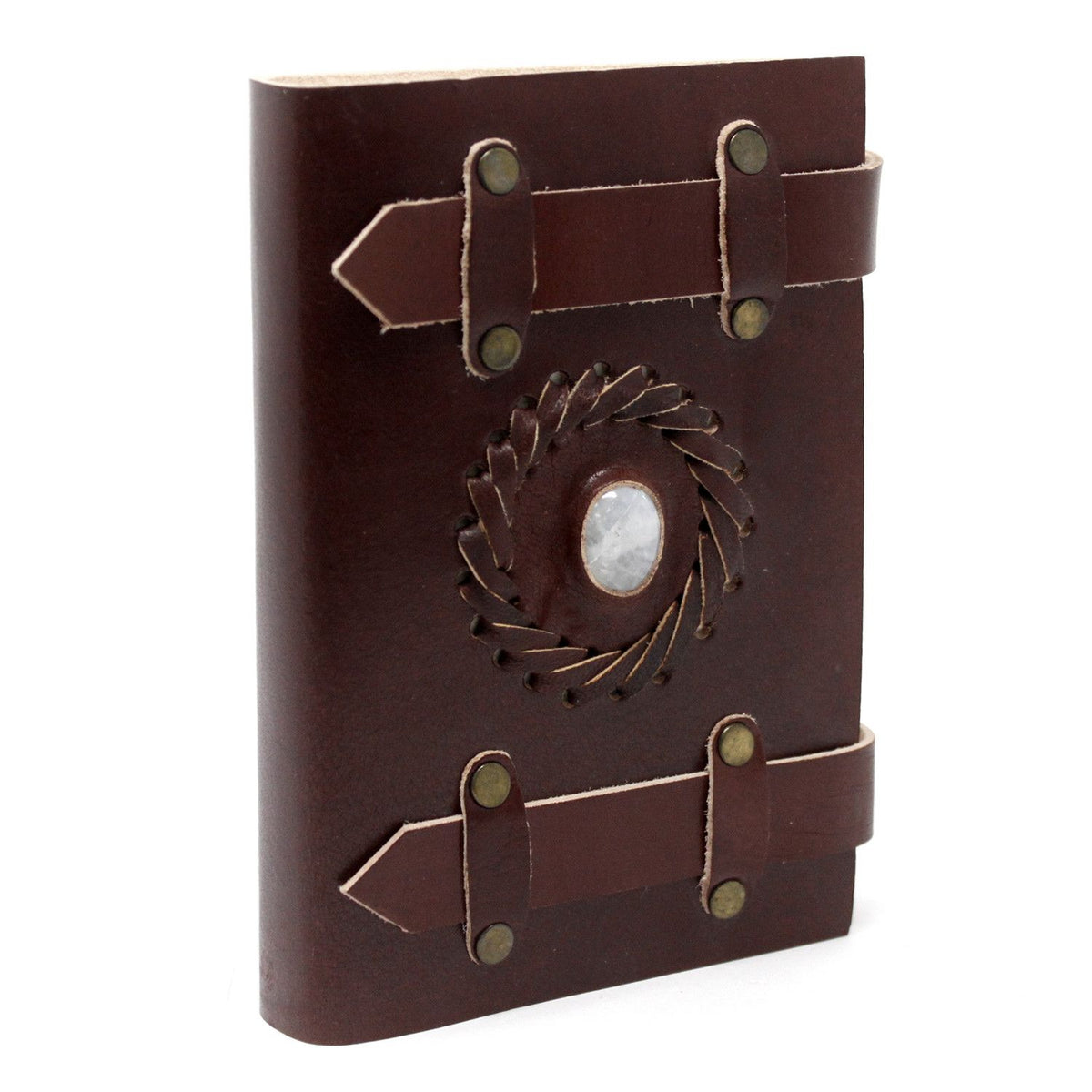 Leather Notebook With Belts - Moonstone