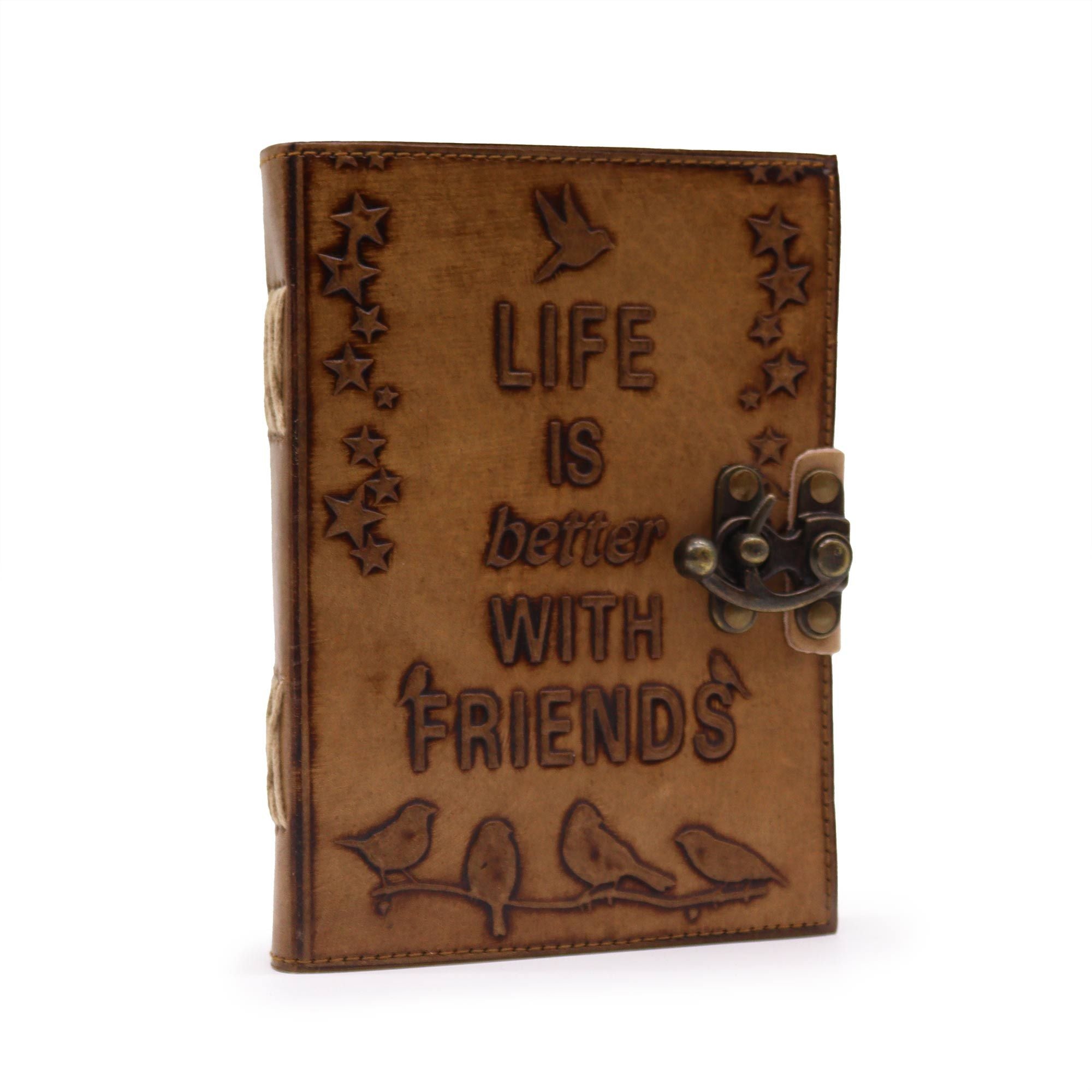 Leather Journal - Life is Better with Friends (Plain Paper)