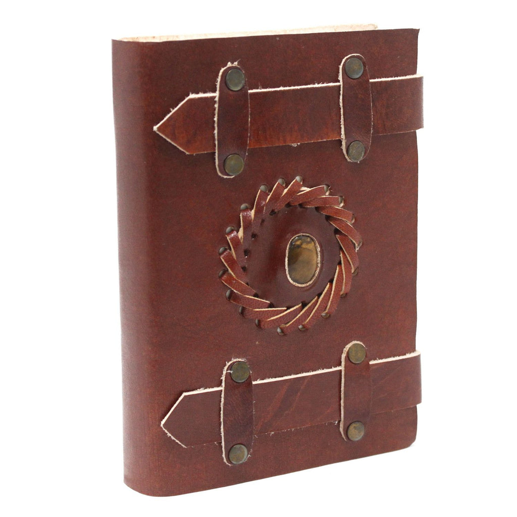 Leather Notebook With Belts - Tigereye