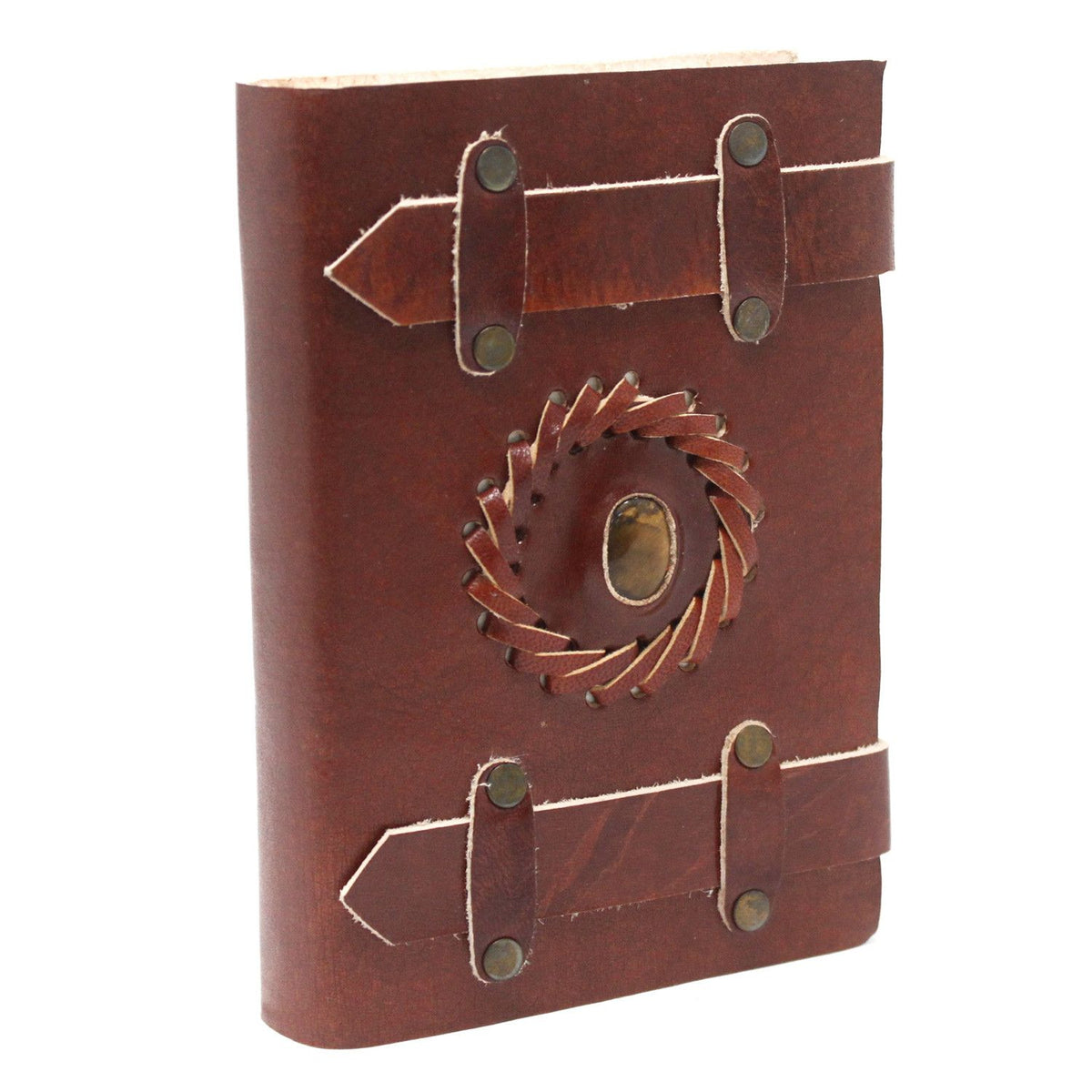 Leather Notebook With Belts - Tigereye