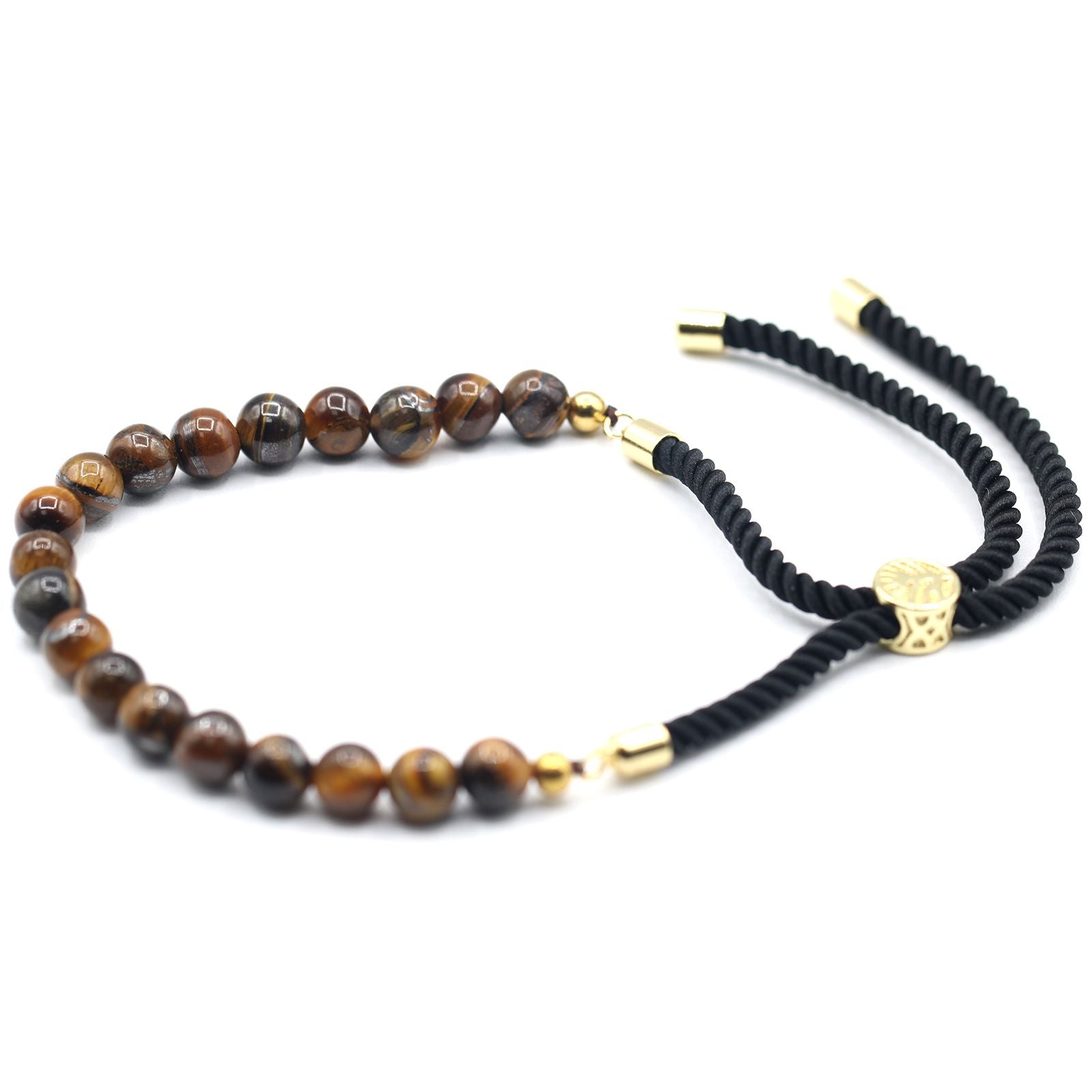 Tiger Eye Gold Plated Gemstone Black String Bracelet