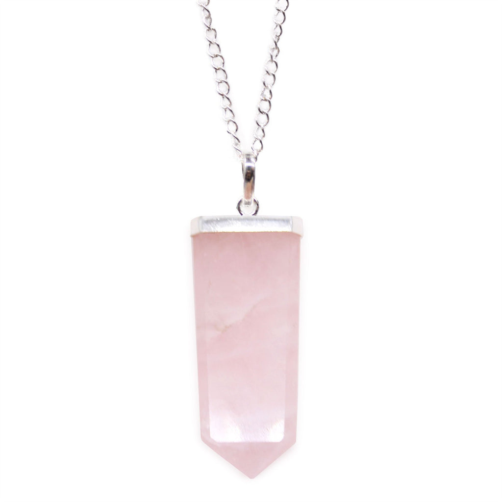 Rose Quartz Gemstone Flat Pencil Pendant Necklace