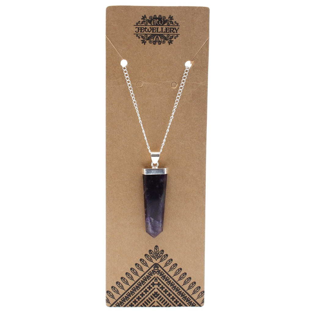 Amethyst Gemstone Flat Pencil Pendant Necklace