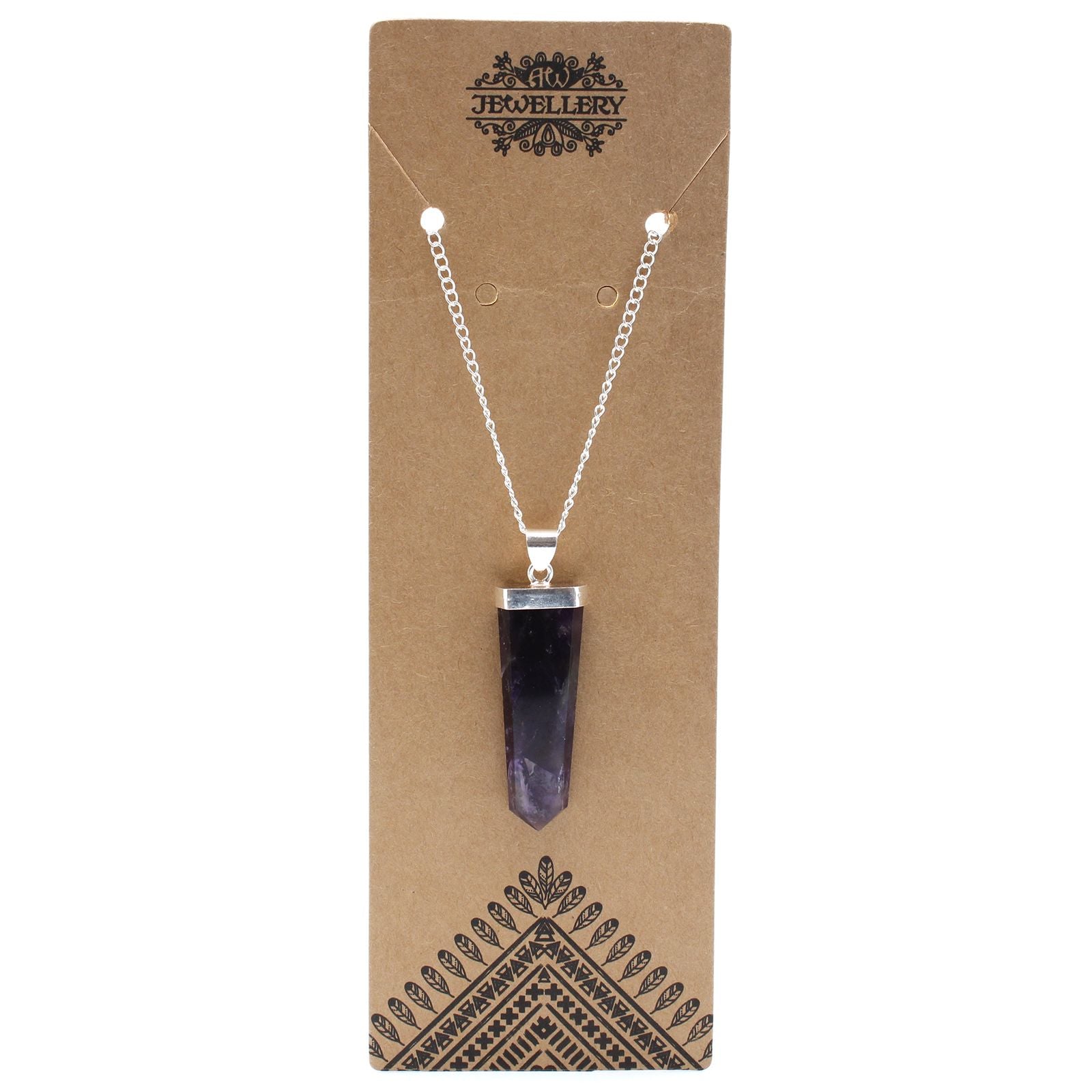 Amethyst Gemstone Flat Pencil Pendant Necklace