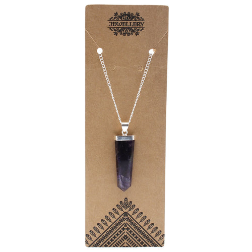 Amethyst Gemstone Flat Pencil Pendant Necklace