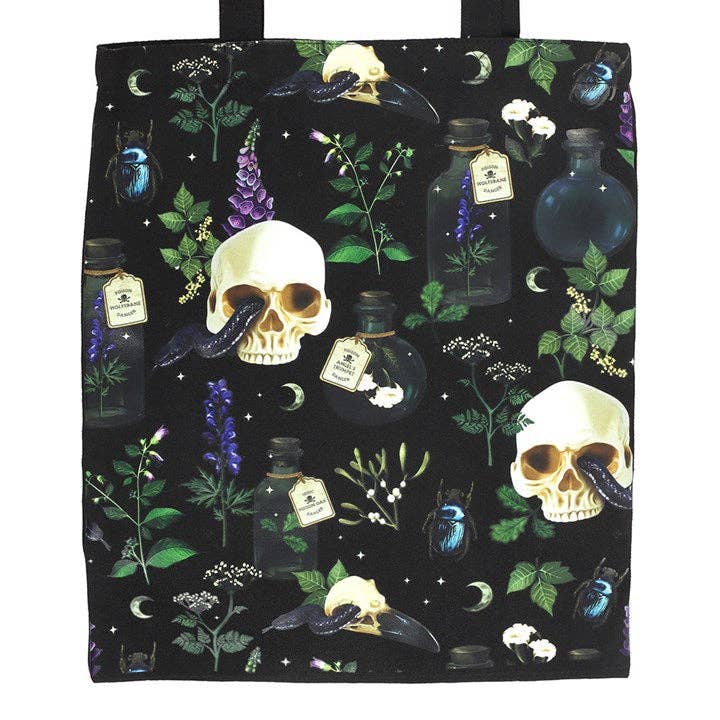 Venom & Vines Gothic Skull Print Polycotton Tote Bag