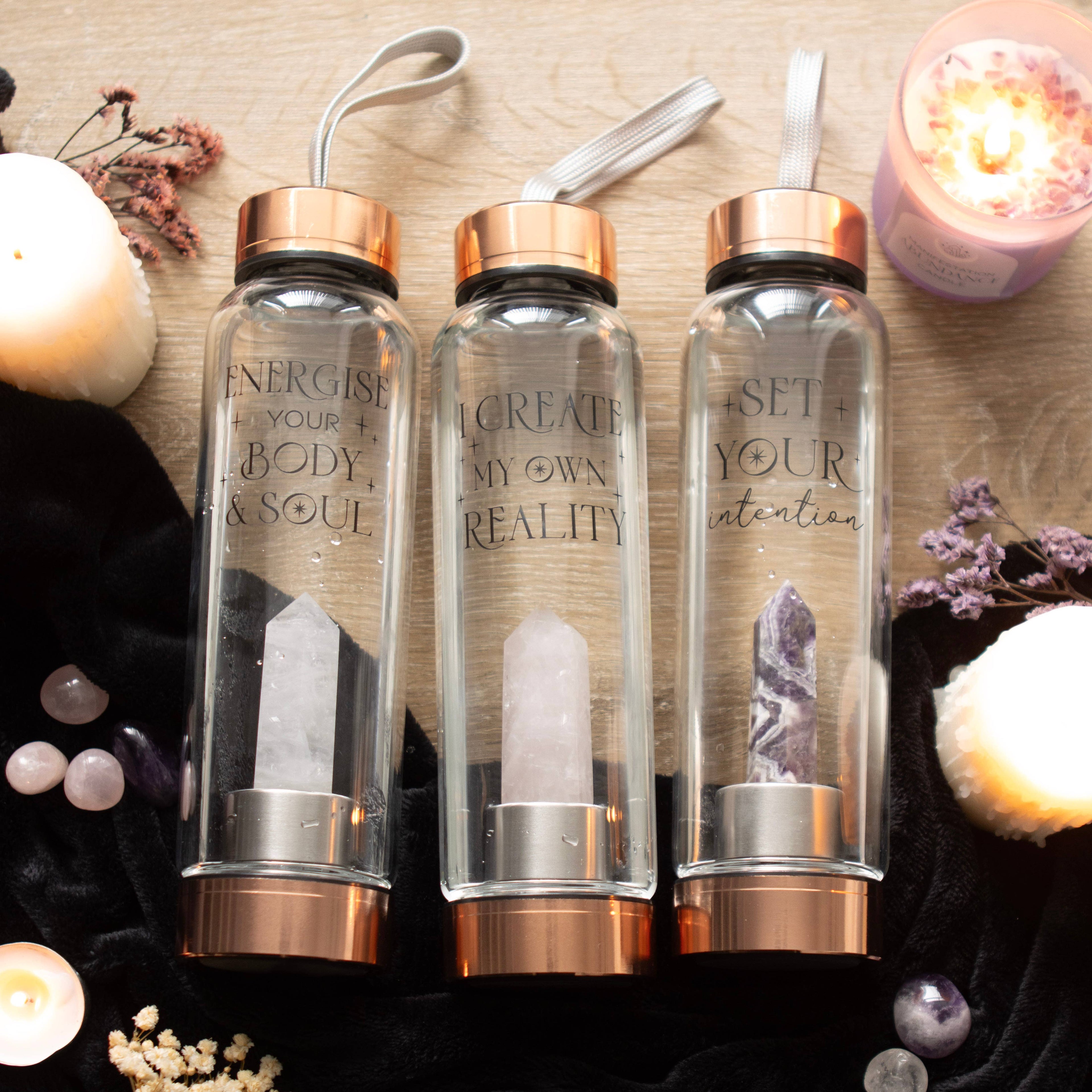 Body and Soul Glass Water Bottle with Clear Quartz